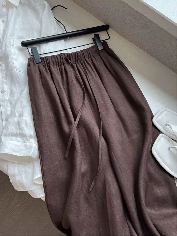 High Waist Linen Women Wide Leg Pants Summer Thin Loose Casual Pants Harajuku Korean Solid All Match Straight Trousers