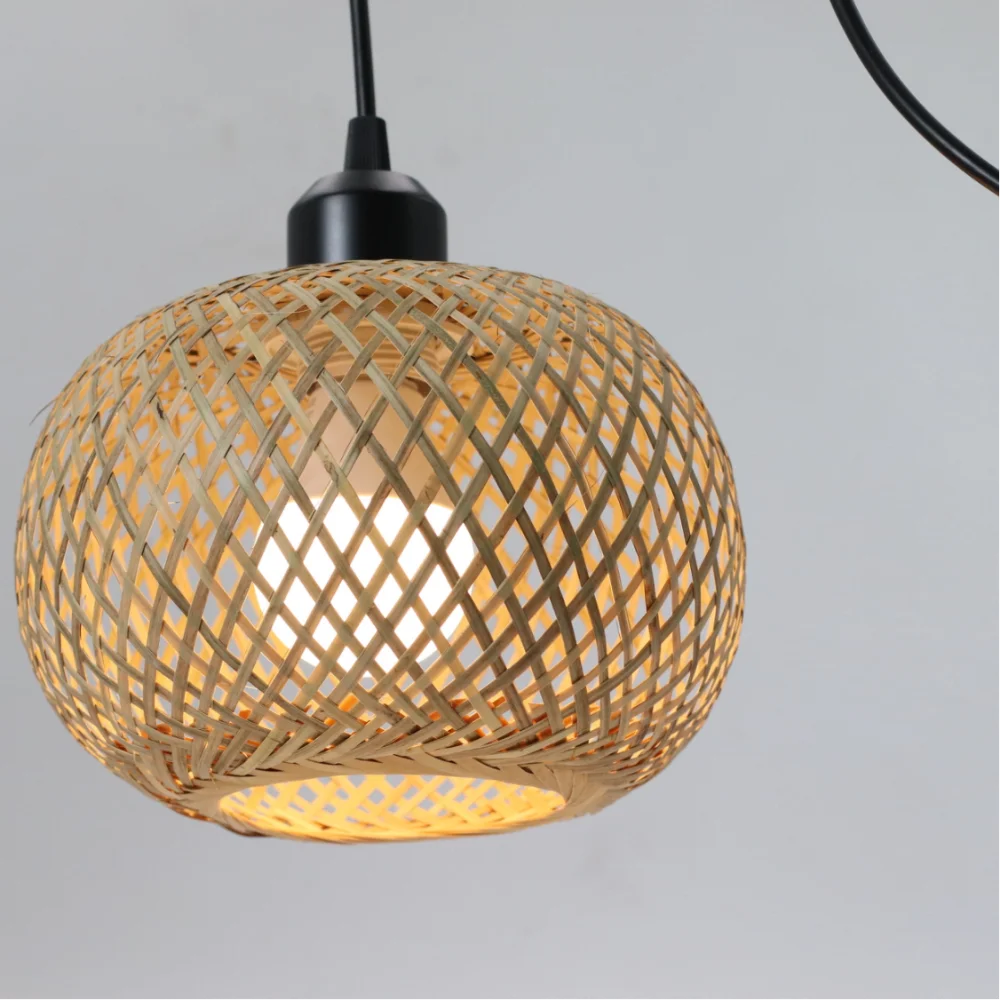 Bambus Pendelleuchte Natürliche Rattan Kronleuchter E27 Handstricken Café Restaurant Wohnzimmer Dekor Hängelampe Innen