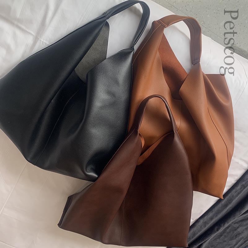 Bolsos de mano de cuero suave a la moda de lujo para mujer, bolsos de mano marrones de gran capacidad, bolso de compras, bolso de hombro informal para mujer
