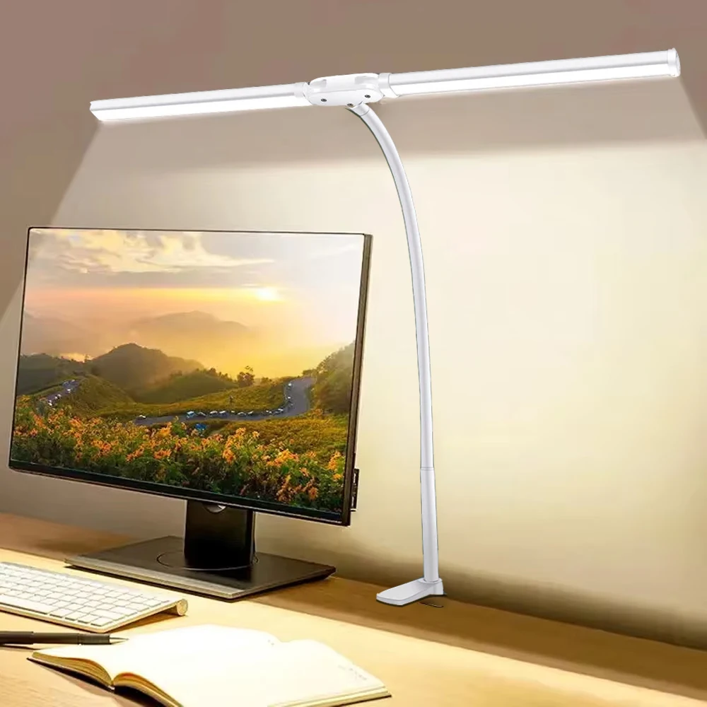 Lámpara de escritorio LED, lámparas de escritorio de arquitecto de doble/simple cabezal, luz de escritorio para el cuidado de los ojos, lámpara de cuello de cisne ajustable regulable continua