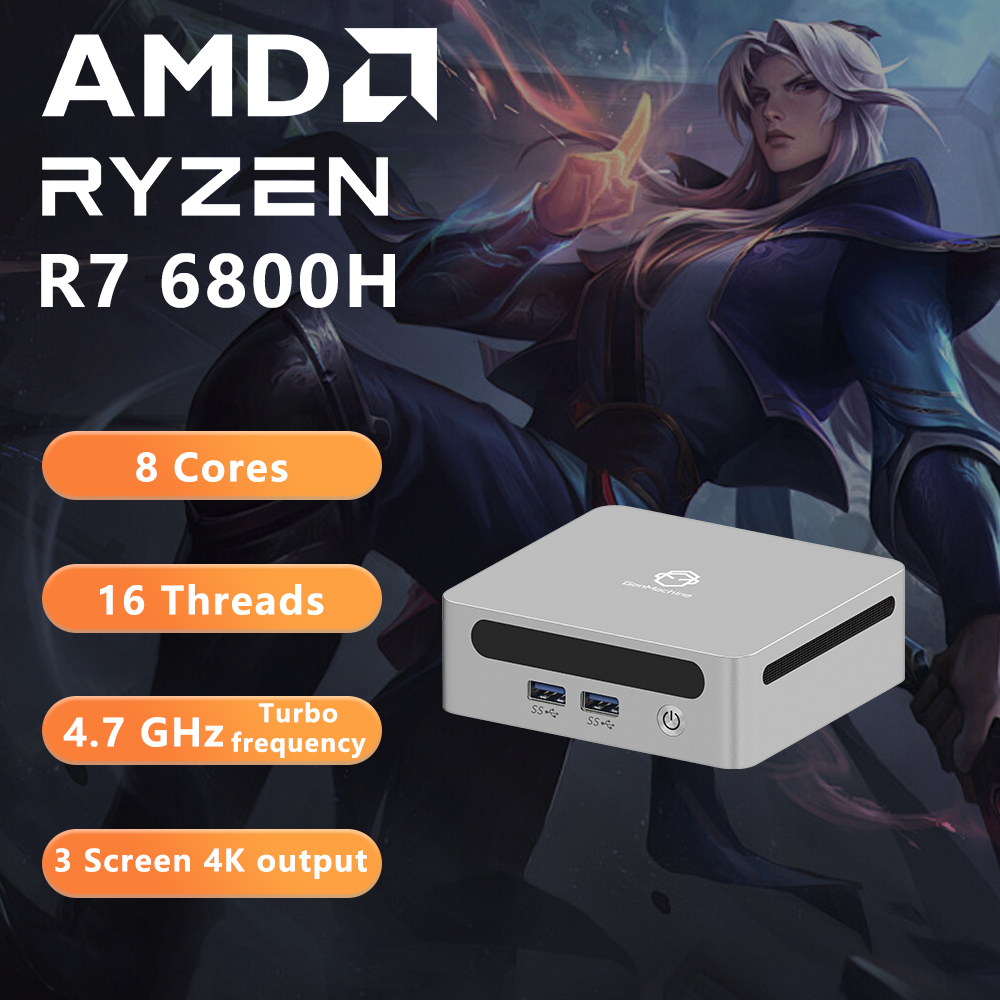 GenMachine Ryzen Ren6000 Pro 6800H 6800U 7840U 7840U ES MINI PC Windows 11 3.2Ghz LPDDR5 6400Mhz M.2 WIFI6 BT5.2 Diy Gaming