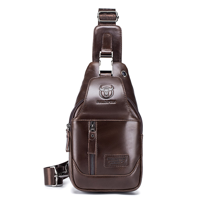 BULLCAPTAIN Herren-Brusttasche aus echtem Leder, modische Umhängetasche mit Botschaft