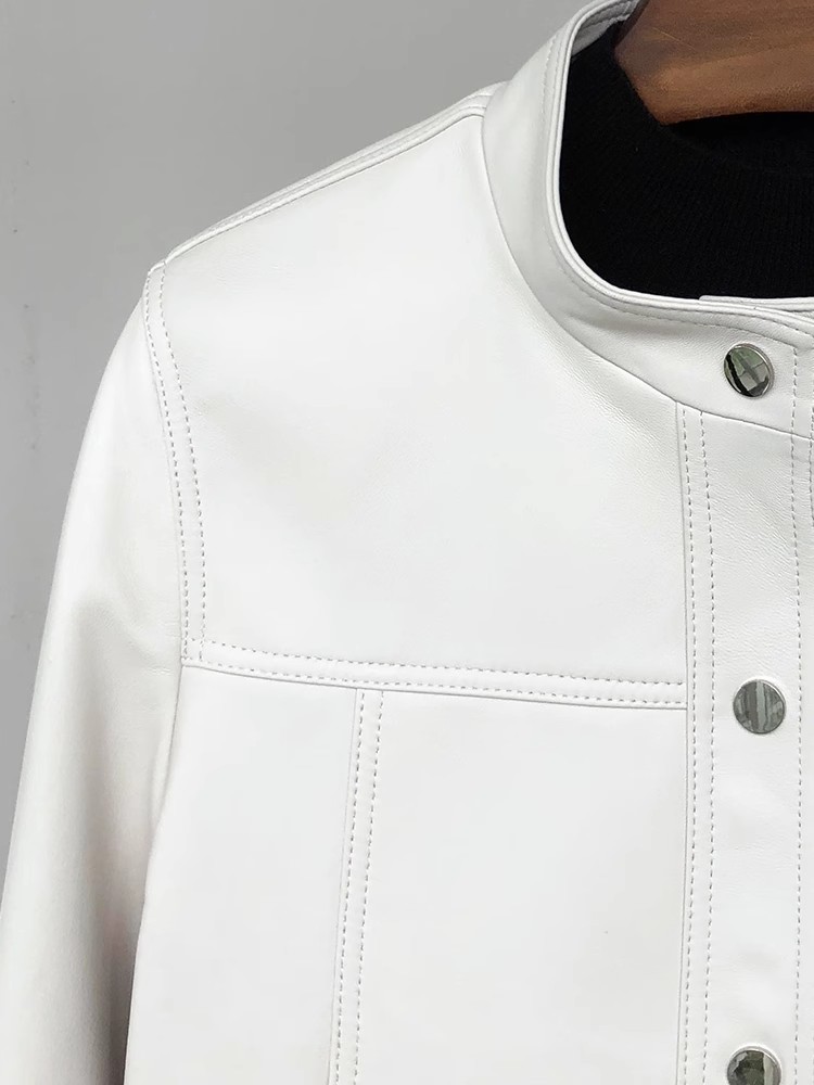 Lautaro Frühling Herbst Kurze Weiße Weiche Pu Leder Jacke Frauen Stehen Kragen Langarm Elegante Chic Luxus Designer Kleidung