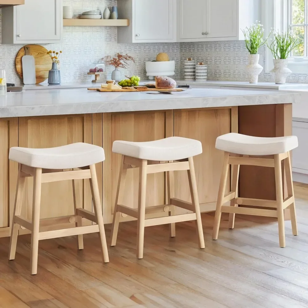 Bar Stools, Barstools with Sturdy Wood Legs, Saddle Seat Counter Height Bar Stools for Kitchen Counter, Bar, Dining