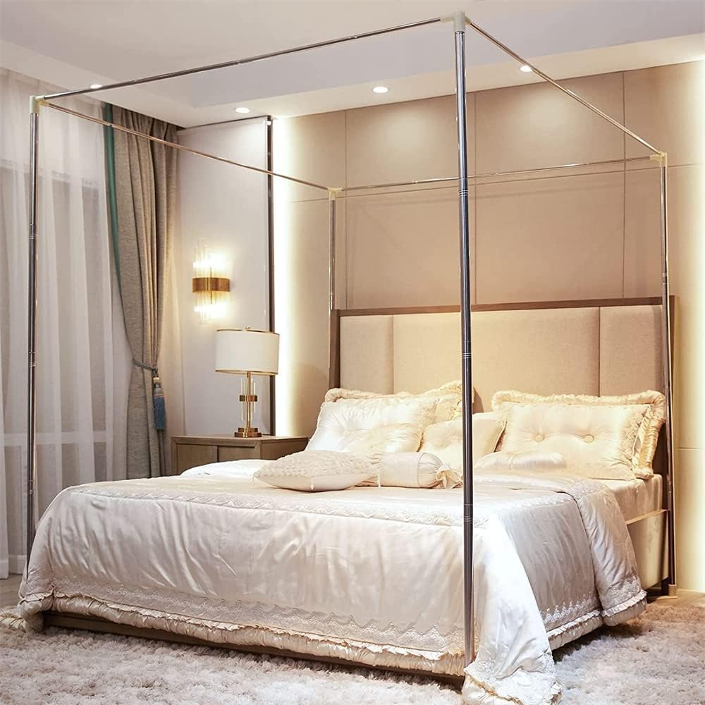 4 Corner Bed Canopy Post Frame Mosquito Netting Bracket Post Stainless Steel, Bed Canopy Post 1.5x2x2m