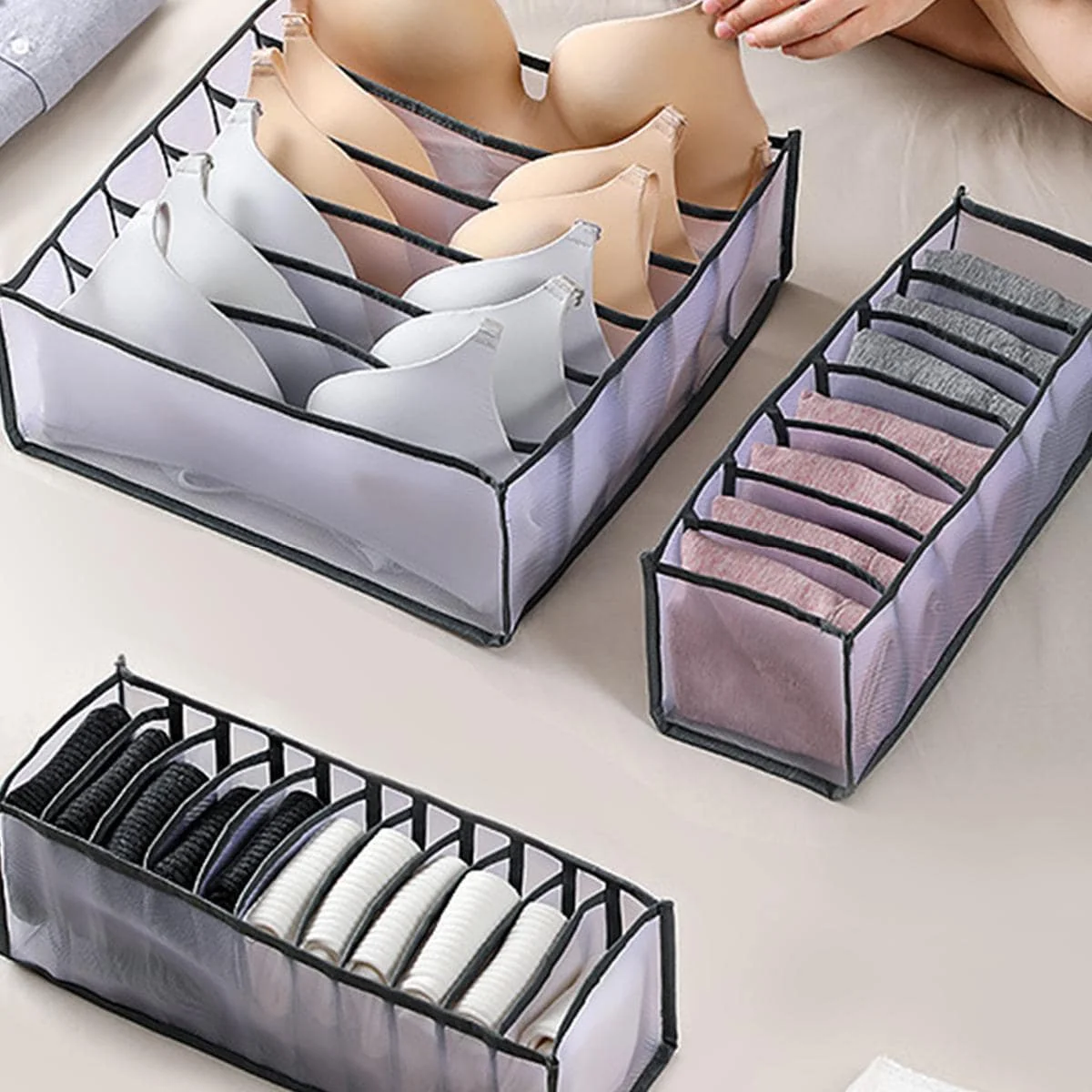 Organizador de armario para calcetines, caja de almacenamiento de ropa interior separada para el hogar, 7/9/11 rejillas, organizador de sujetador vaquero, cajón plegable, 1 ud.