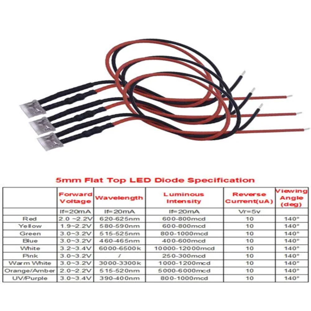 20 piezas 3mm/5mm 5V 12V 24V LED rojo RGB precableado agua transparente plana LED diodos emisores de luz