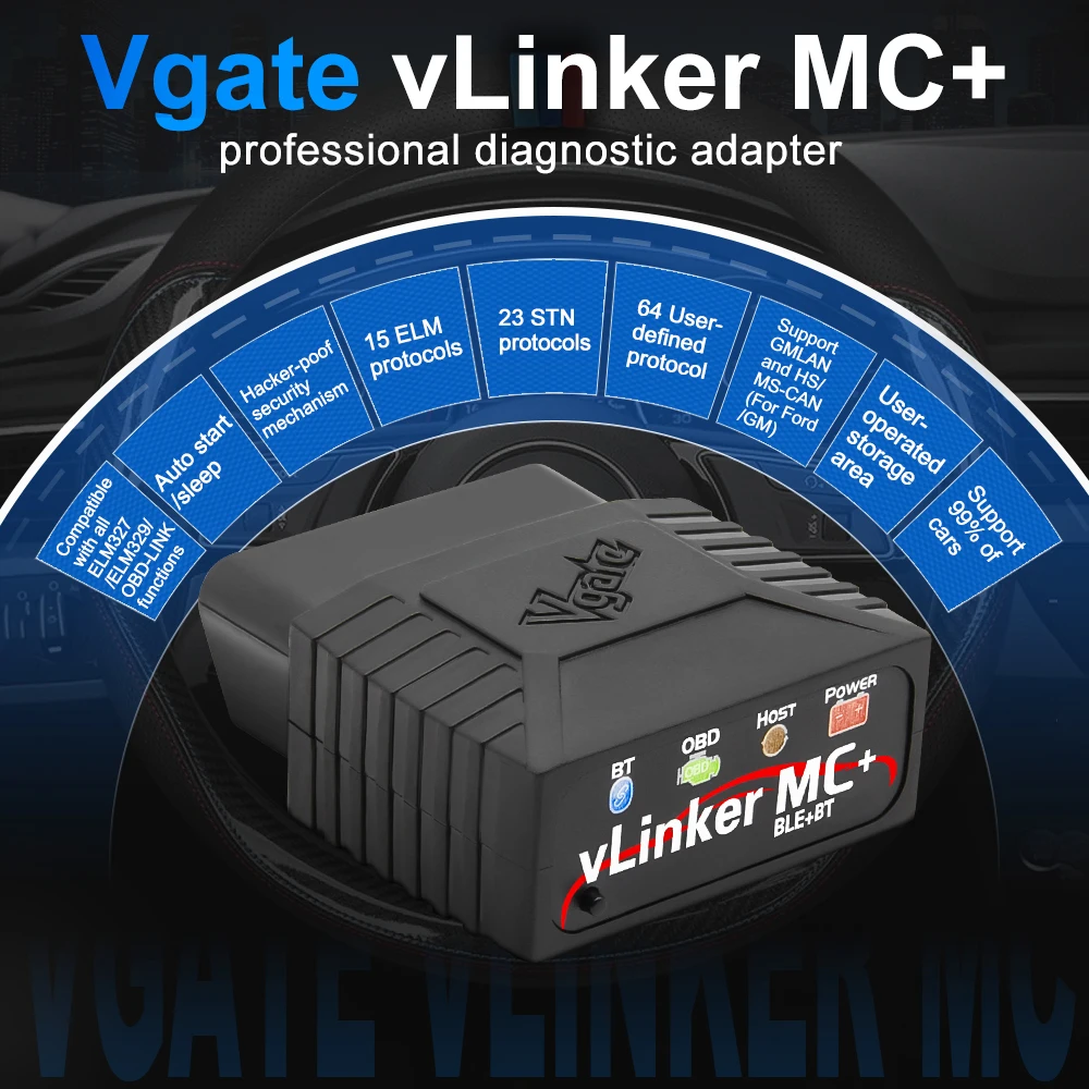 Vgate vLinker MC ELM327 V2.2 Bluetooth 4.0 OBD2 Scanner OBD 2 BimmerCode FORScan Ferramentas de diagnóstico de carro automático ELM 327 V1 5
