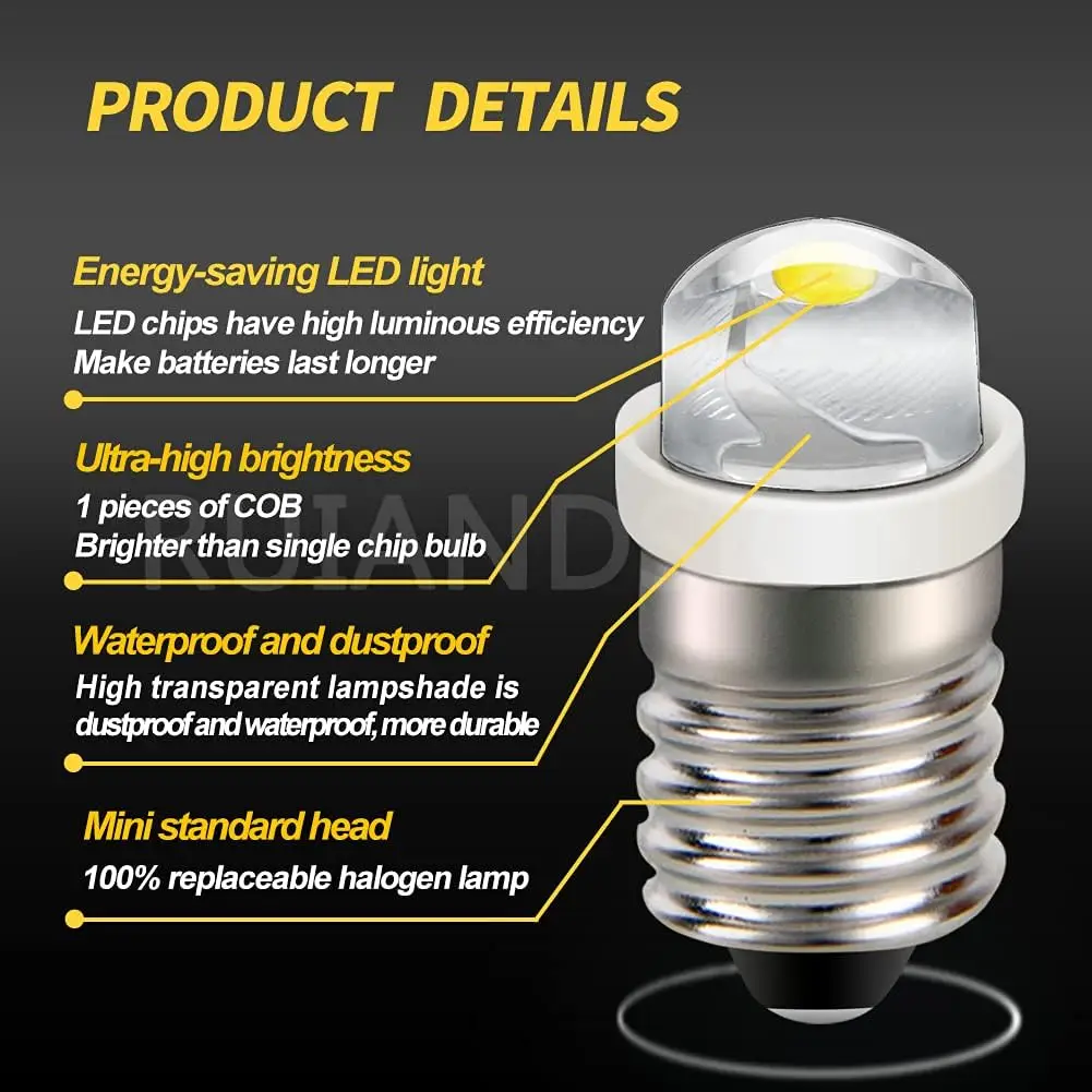 2-Piece DC 3V 4.5V 6V E10 LED Light Bulb 0.5W LED 80LM Flashlight Bicycle Signal Lamp Bike Light for Flashlight Torch Work Light