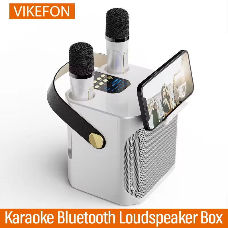 Hochleistungs-Karaoke-Bluetooth-Lautsprecher mit Dual-Mikrofon, Boombox, tragbarer 360-Grad-Stereo-Surround, wasserdichter kabelloser Subwoofer