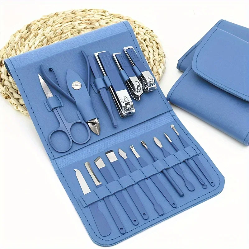 Set di tagliaunghie professionali da 16 pezzi e pinze per cuticole con custodia portatile in pelle Idea regalo, set manicure con funzione completa