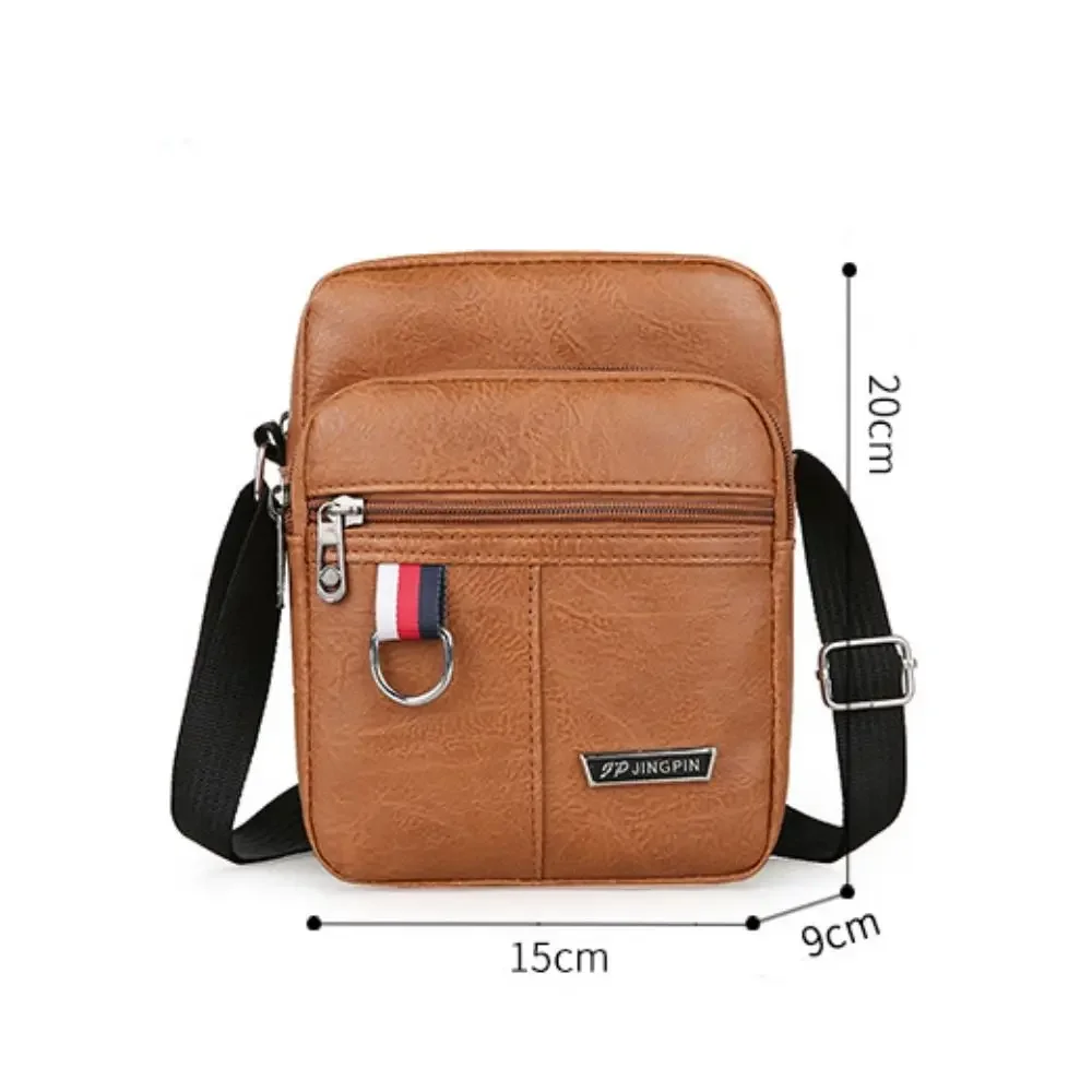 PU หนังผู้ชายกระเป๋า Casual ใหม่ขนาดใหญ่ความจุกระเป๋าถือกันน้ําสีน้ําตาลสีดําไหล่ Messenger กระเป๋ากลางแจ้ง