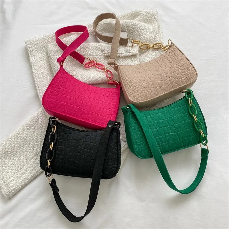 Bolsa multiuso em relevo de feltro para mulheres, bolsa de ombro crossbody elegante e embreagem, organizador de bolsa de maquiagem portátil