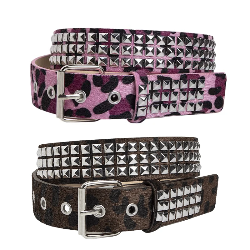 Punk Rosa Pelz Nieten Für frauen Gürtel Hip Hop Y2k Mädchen Jeans Zubehör Gürtel Goth Retro Braun Pin Schnalle pu Bund