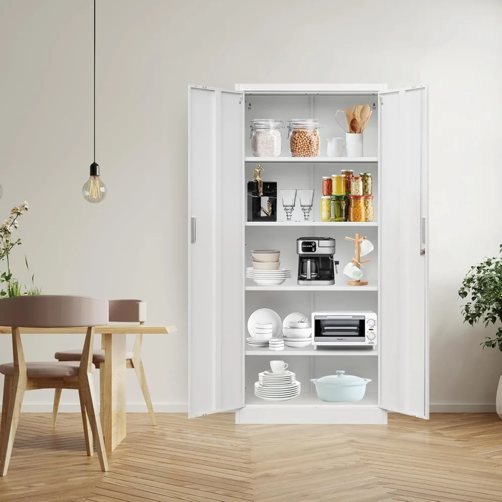 "Metal Storage Cabinet, 71”H with 5 Adjustable Shelves & Locking Door – Steel Cabinet for Garage, Home & Office Organization"