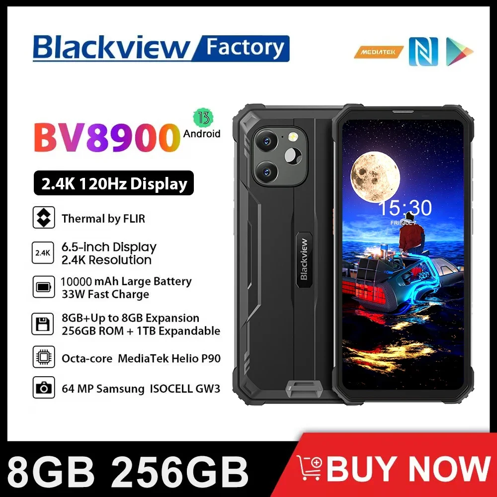 Blackview BV8900 máquina robusta 16GB 256GB teléfono inteligente térmico Android 13 pantalla de 6,5 pulgadas Helio P90 10000mAh batería teléfono móvil