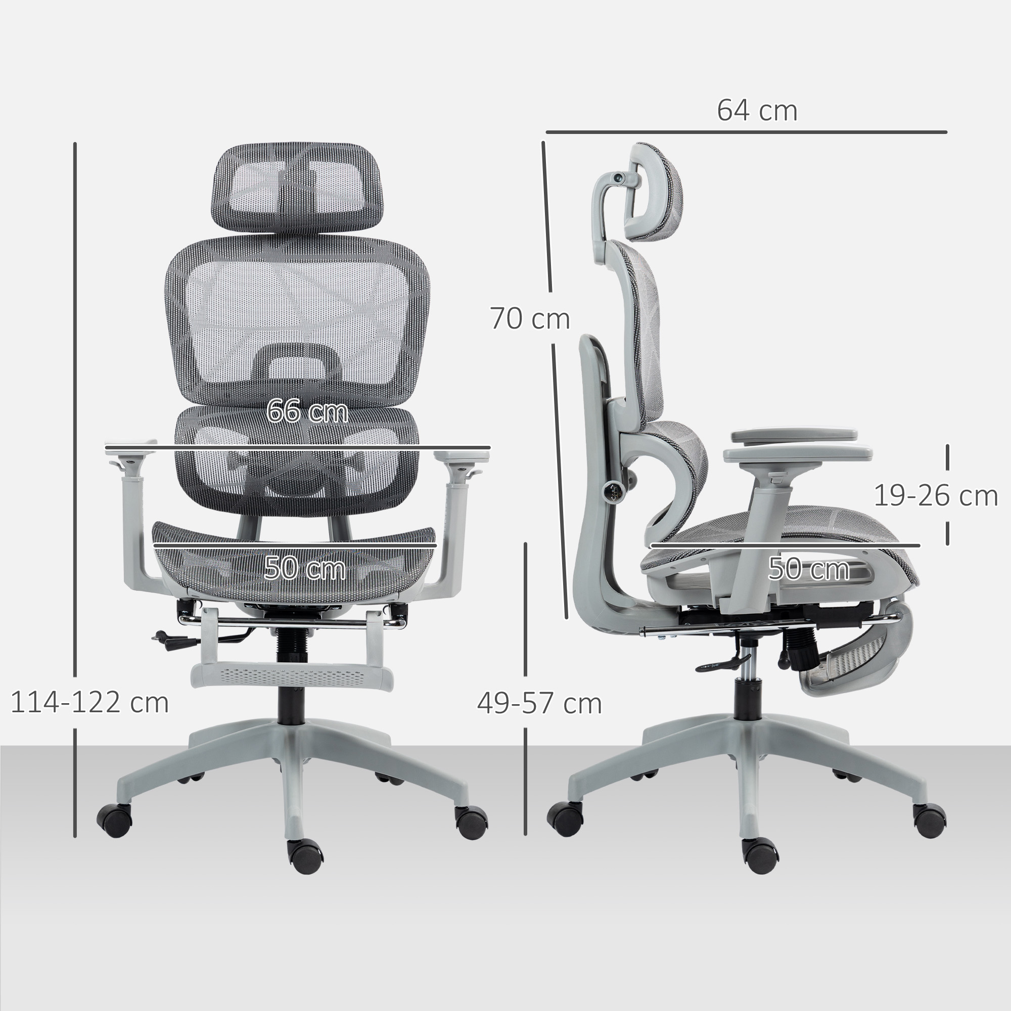 HOMCOM Ergonomic Office Chair Swivel Computer Chair with 3D Armrest Grey