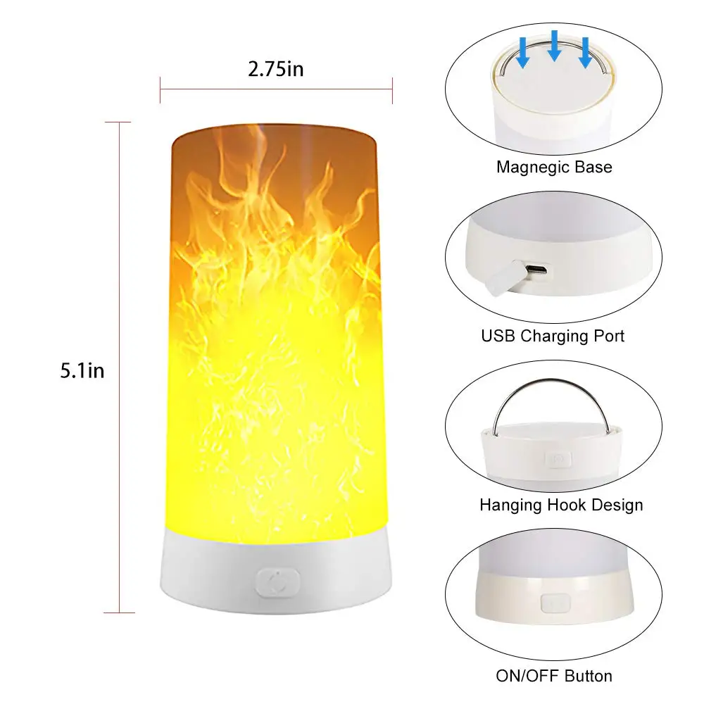 USB Rechargeable LED Flame Lamp Simulated Flame Effect Light Realistic Fire Atmosphere Light Indoor Decoration 4 Lighting Modes