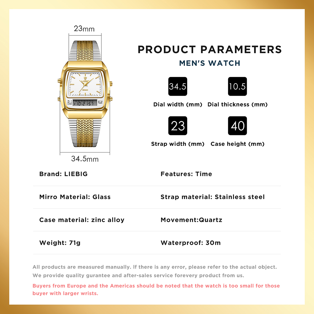 Liebig luxo digital relógios de quartzo para homens moda casual dupla exibição tempo esportes semana 3bar relógios de pulso à prova dwaterproof água
