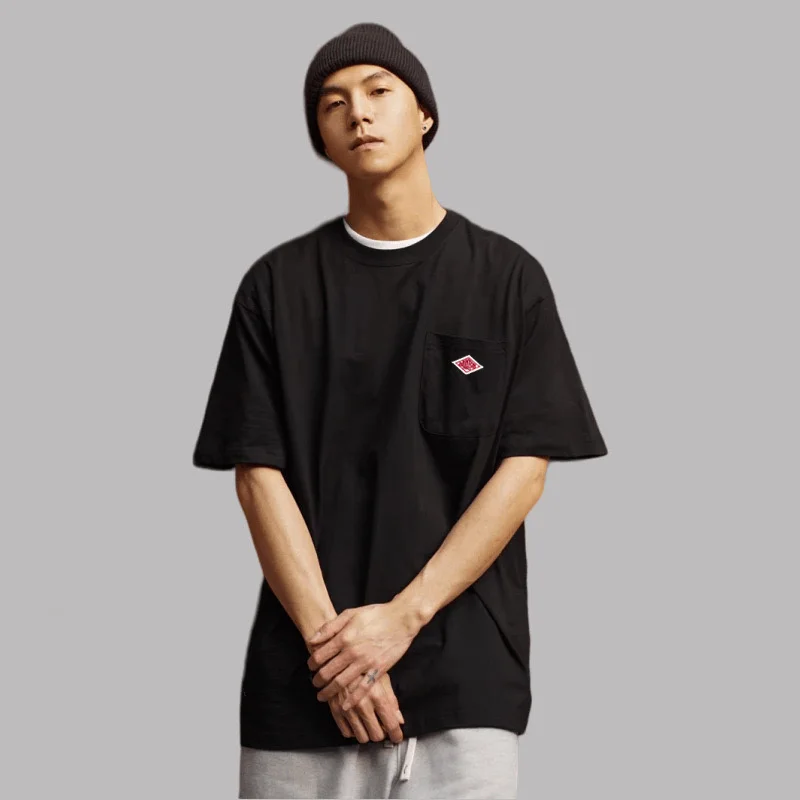 2024 Hot Salle estilo japonés hombres y mujeres sólido puro algodón bordado bolsillo camiseta manga corta Camiseta Simple marca de moda