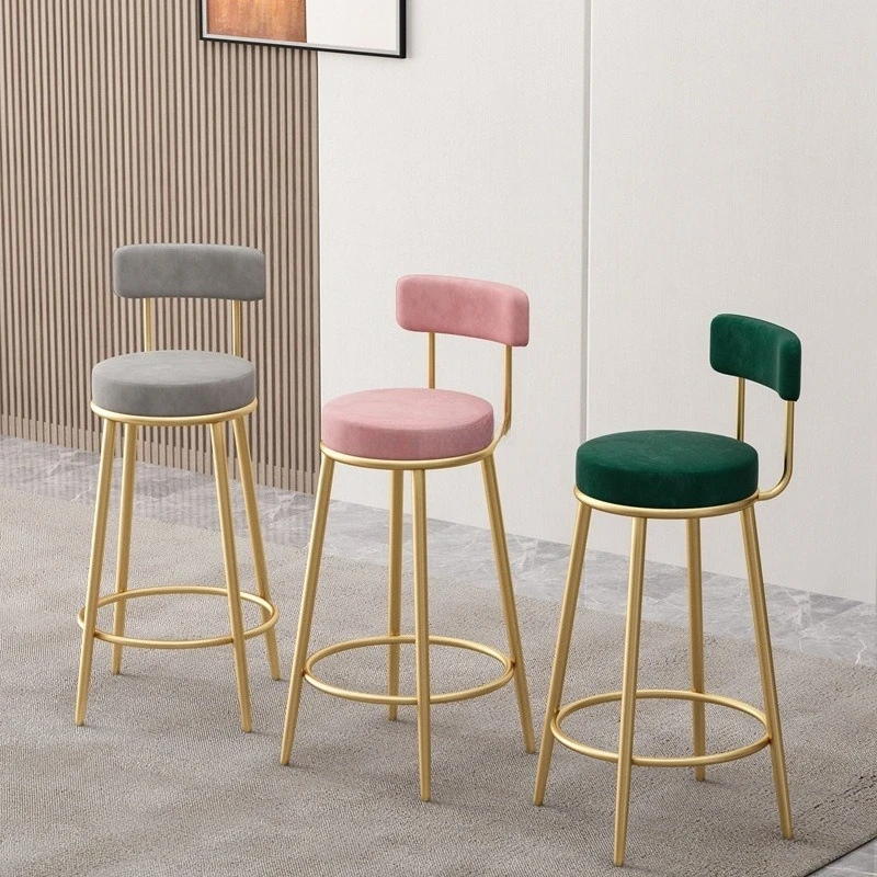 Nordic Bar Chairs Modern Iron Art High Stools Kitchen Backrest Bar Stools Cafe Velvet Chair Counter Work Stools Home Furniture