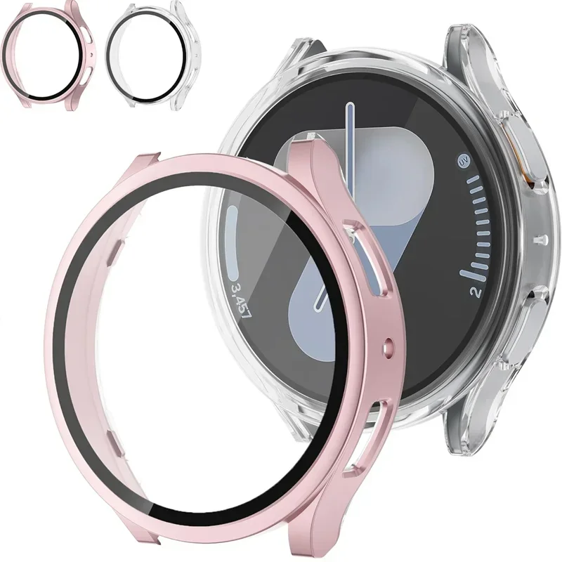 Vidro temperado + capa para samsung galaxy watch 7/6/5/4 capa 44mm 40mm pc completo protetor de tela pára-choques acessórios galaxy watch fe