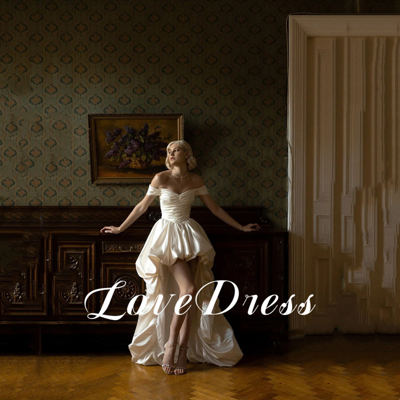Vintage High/Low Satin Wedding Dresses Simple Off the Shoulder Sleeveless Beach Strapless Bridal Gown Sexy Backless Customized