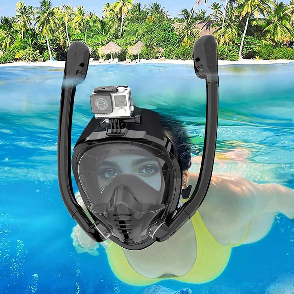 Volgelaatssnorkelmasker 180 ° Panoramisch zicht Siliconen droge top snorkelen Duiken Zwembril met 2 snorkels Anti-condens Anti-lek
