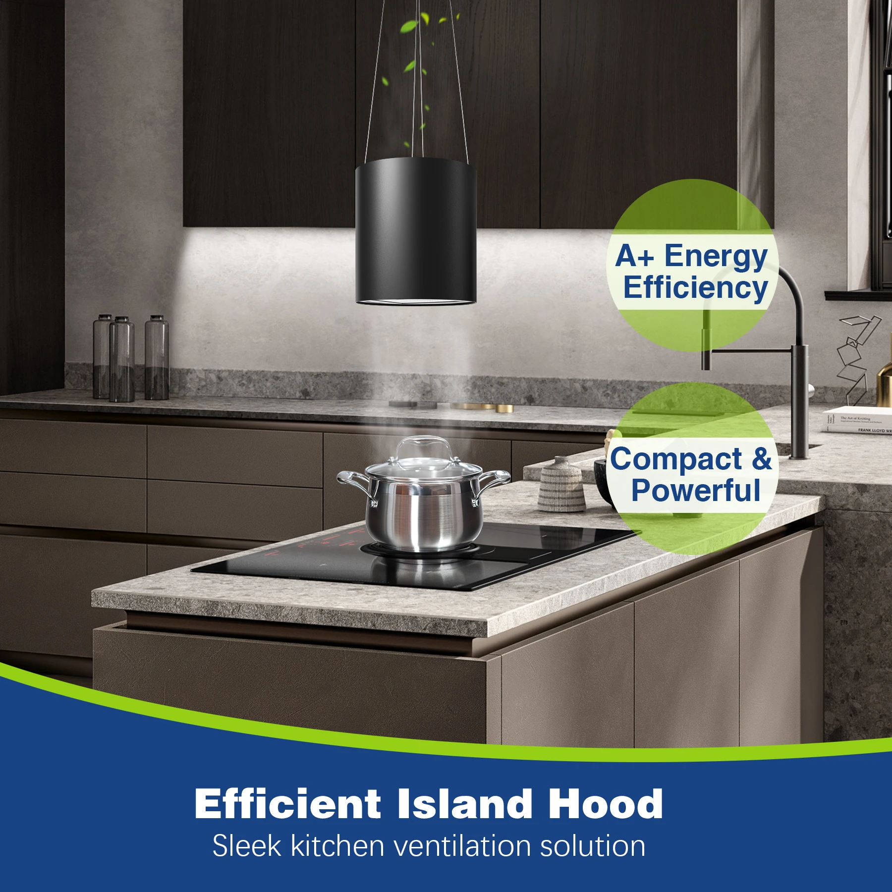 SNDOAS Recirculação 35 cm com sucção de 700 m3/h 3 níveis de potência com filtro de carbono LED Bulb Island Hood Extrator