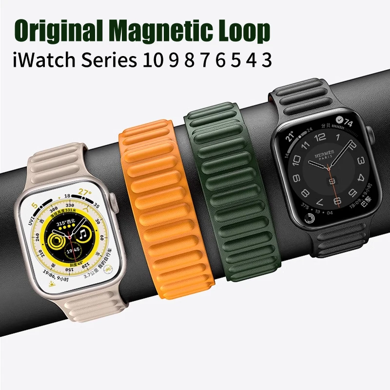 Skórzany link do paska Apple Watch 44 mm 40 mm 45 mm 49 mm 41 mm Oryginalna bransoletka z pętlą magnetyczną iWatch Series 8 3 SE 6 7 Ultra Strap