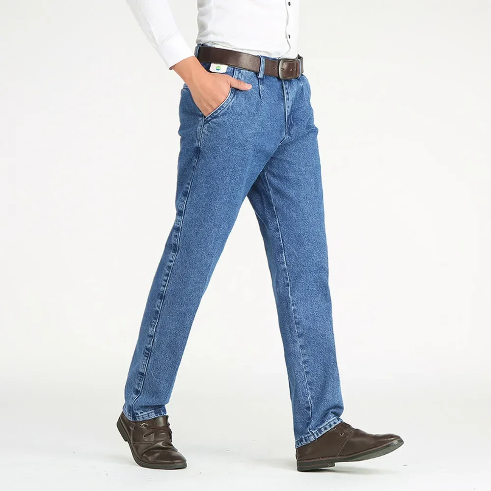 2021 dicker Baumwollstoff, entspannte Passform, Markenjeans für Herren, lässig, klassisch, gerade, lockere Jeans, männliche Denim-Hosen, Hosen, Größe 28–40