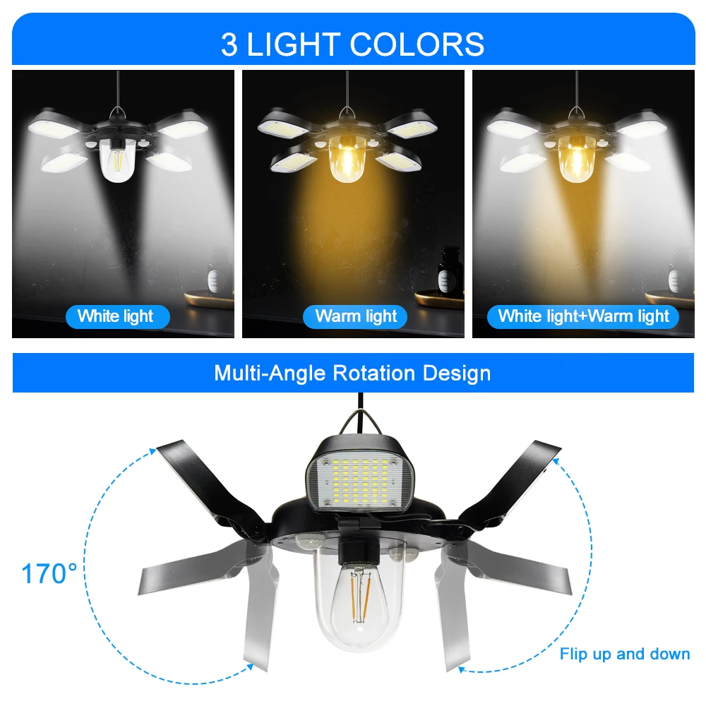 Luci solari Lampada a sospensione solare per interni ed esterni 180/228 Lampada da capannone a LED Sensore di movimento con telecomando IP65 Gazebo da fienile impermeabile