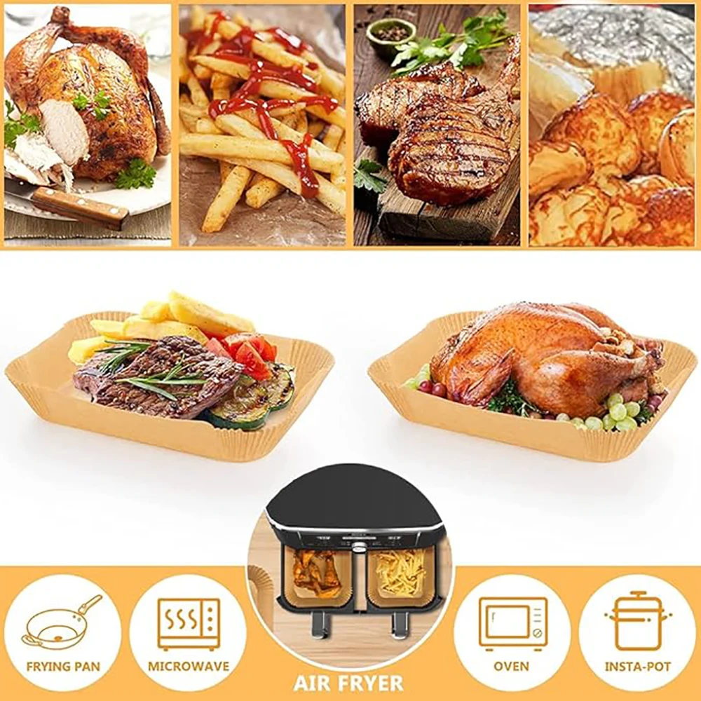 Revestimientos de papel desechables para freidora de aire, papel pergamino rectangular para freidora de aire para Ninja Dual Basket DZ201 DZ401, accesorios para freidora de aire de 8 cuartos