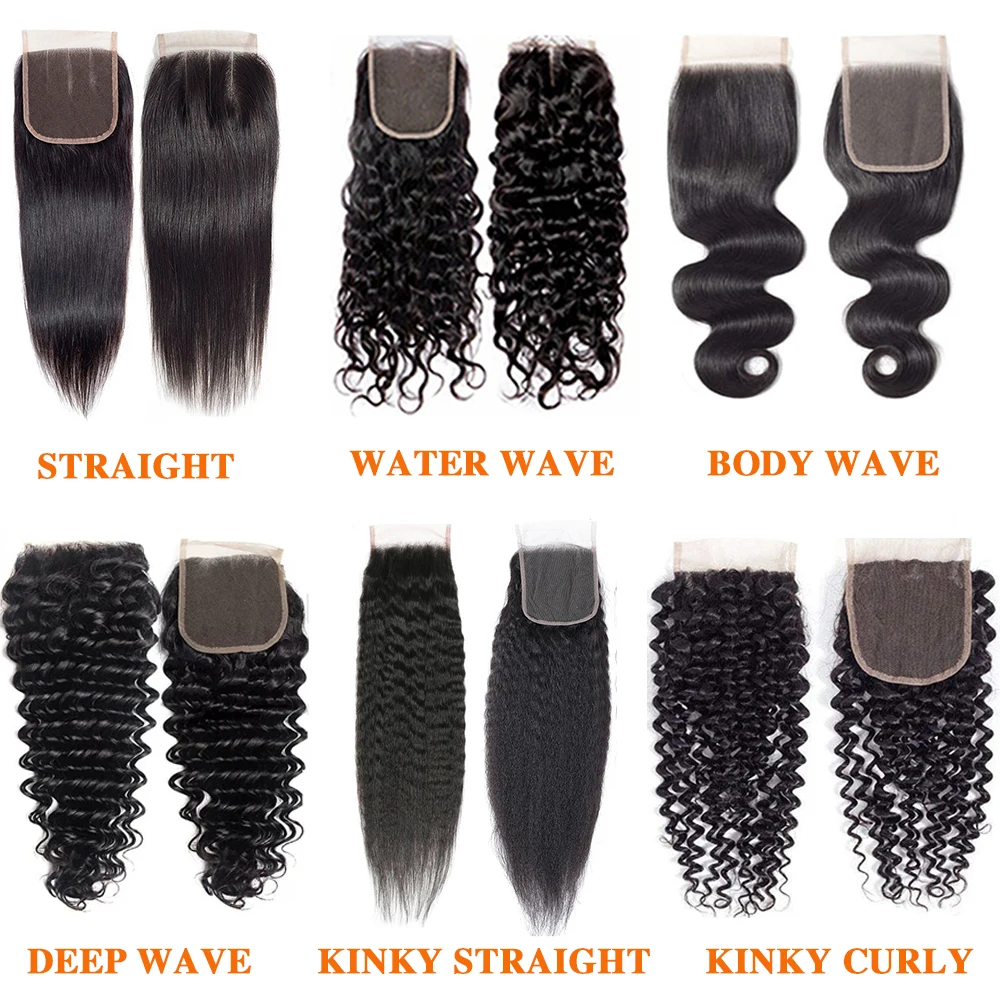 4x4 hd fechamento frontal de renda transparente cabelo humano em linha reta onda do corpo profundo kinky encaracolado cabelo remy parte livre pré-selecionado natural