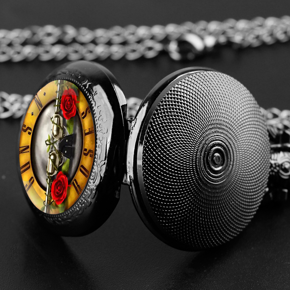 Guns N Roses Bullet Logo Kwarcowe zegarki kieszonkowe Prezenty dla kobiet Mężczyźni Zegarek Unikalny wisiorek Zegar Naszyjnik Biżuteria Prezenty urodzinowe
