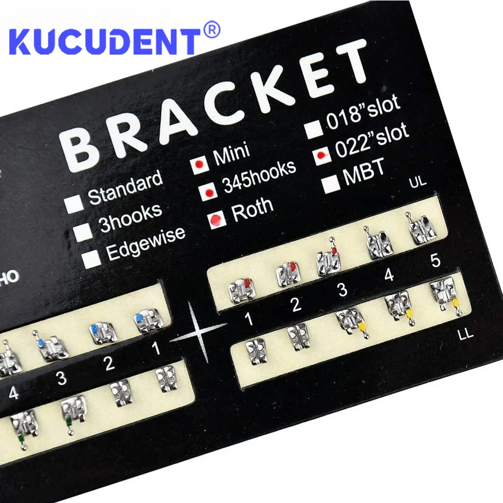 200 Stück/10 Packungen Zahnkieferorthopädische Metallklammern Mini Roth MBT Edgewis 022 mit 345 Haken Monoblock-Zahnspangen für die Zahnbehandlung