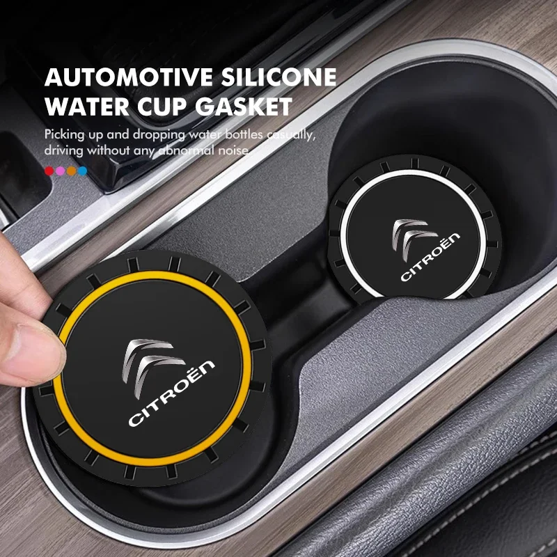 For Citroen 2PCS Car Coaster Silicone Water Cup Slot Non-Slip Mat PVC Pads C4 C3 C5 C1 C2 C6 C4L DS3 DS4 Berlingo Picasso Jumper