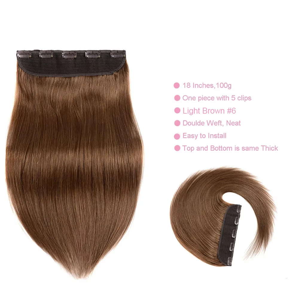 # 6 lichtbruine bot rechte clip-in hairextensions 1 stuk 5 clips volledig hoofd eendelige clip-in human hair extensions 100 g/set