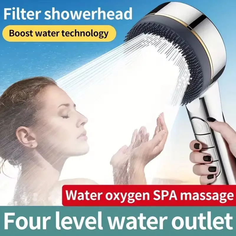 1pc Filtered Supercharged Shower Head Four-speed Adjustment With Water Seal Multi-functional Home Shower Bathroom Accessories