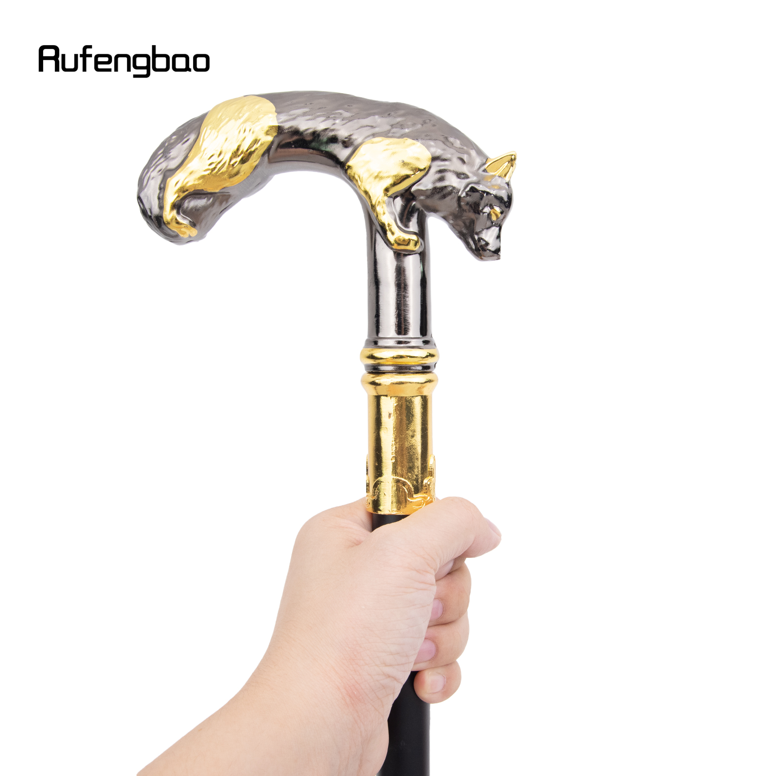 Bastão dourado e preto do lobo, Bastão decorativo de moda, Bastão de Cosplay Elegante Cavalheiro, Botão Crochet, 90cm