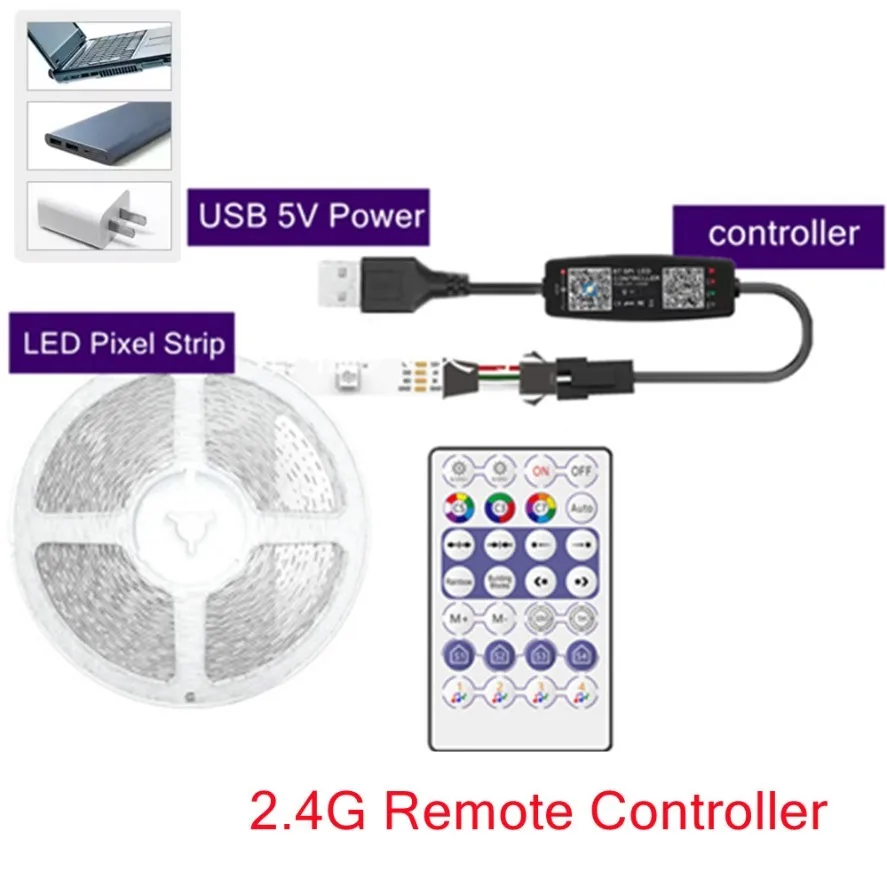 WS2812B Striscia LED RGB IC Smart USB Bluetooth Kit controller musicale Striscia LED RGB intelligente indirizzabile individualmente 30/60/144 LED/m