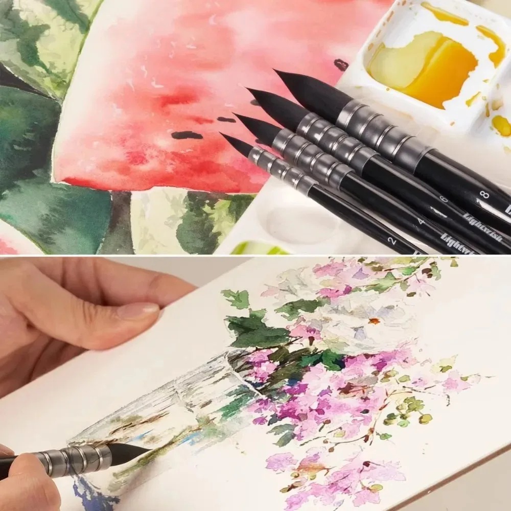 Lightwish Watercolor Brushes Set Synthetic Squirrel Hair Paint Brushes Kit :#2#4#6#8 for Artists Adults and Hobbists Pointed