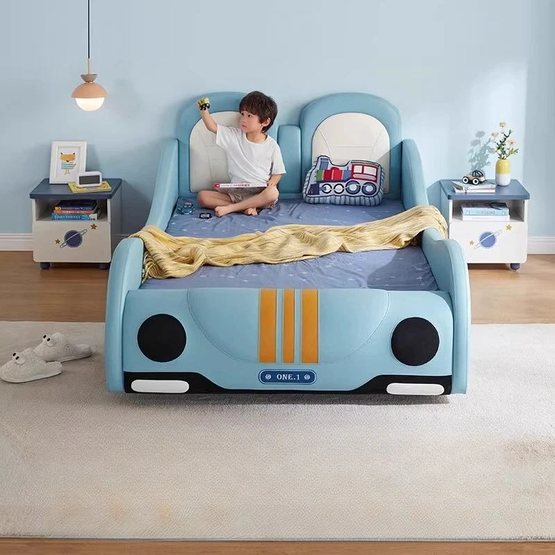 Diseño exterior de coche, cama para niños, dibujos animados modernos, creatividad minimalista, dormitorio, barandilla, coche deportivo, camas, muebles modermas