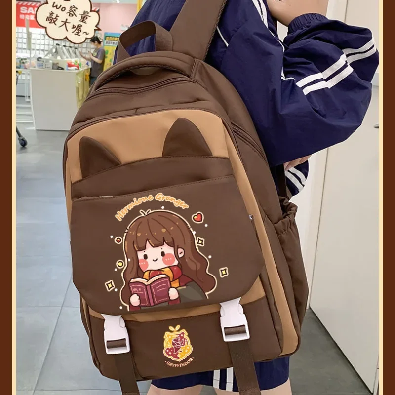 Harry potter dos desenhos animados mochila bonito estudantes do ensino médio bonito grande capacidade resistente à sujeira confortável proteção da coluna
