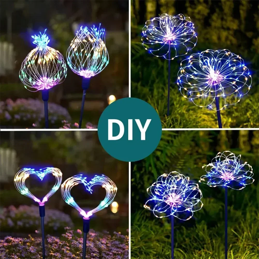 Lampe Solaire 90LED en Forme de enquêter d'Artifice, Éclairage d'Extérieur, 8 Modes d'Éclairage, Décoratif, Vacances, DIY