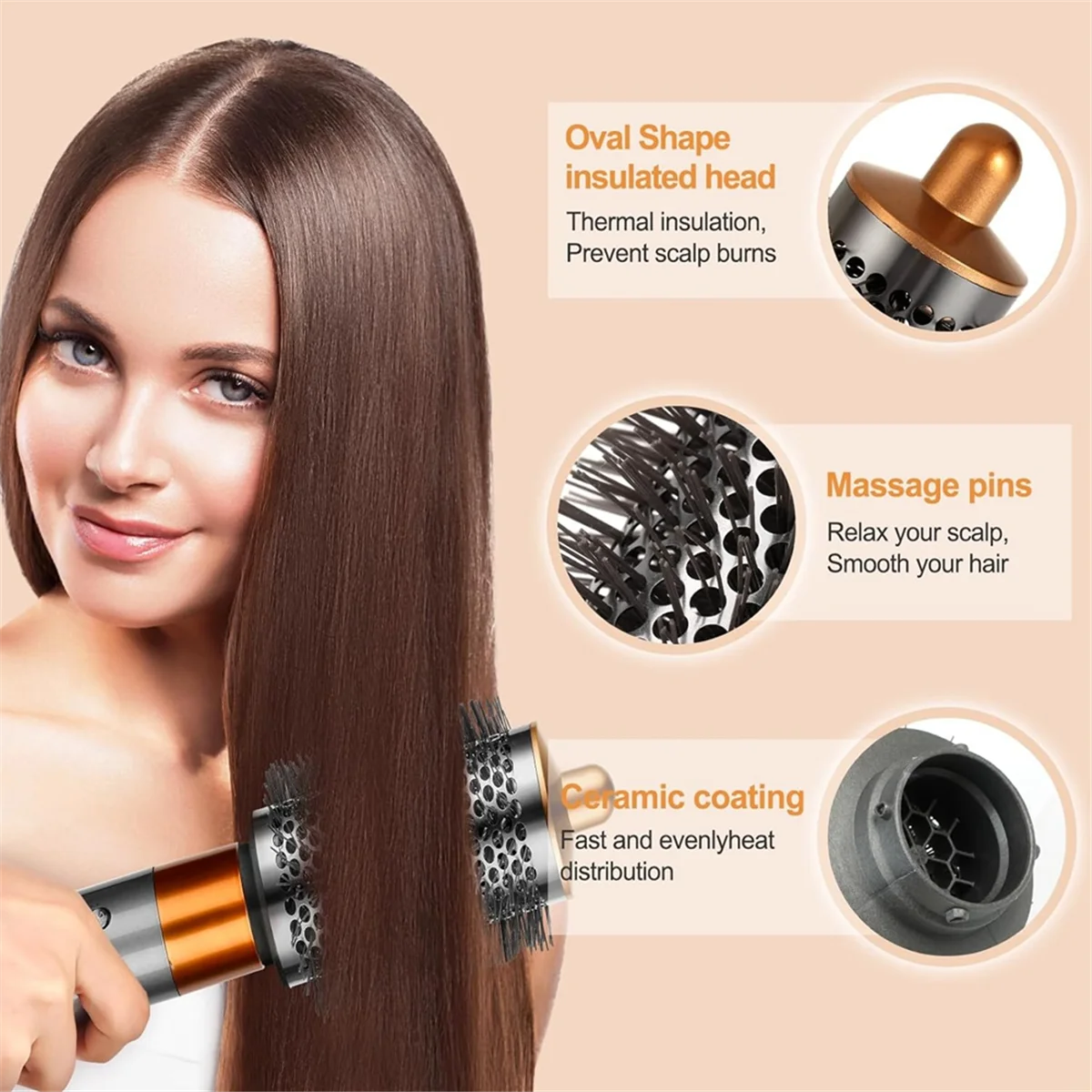 Large Round Volumizing Brush for Dyson Airwrap Attachments,Bigger Oval Round Brush , Fluff Up and Volumize for Styling AA52Q