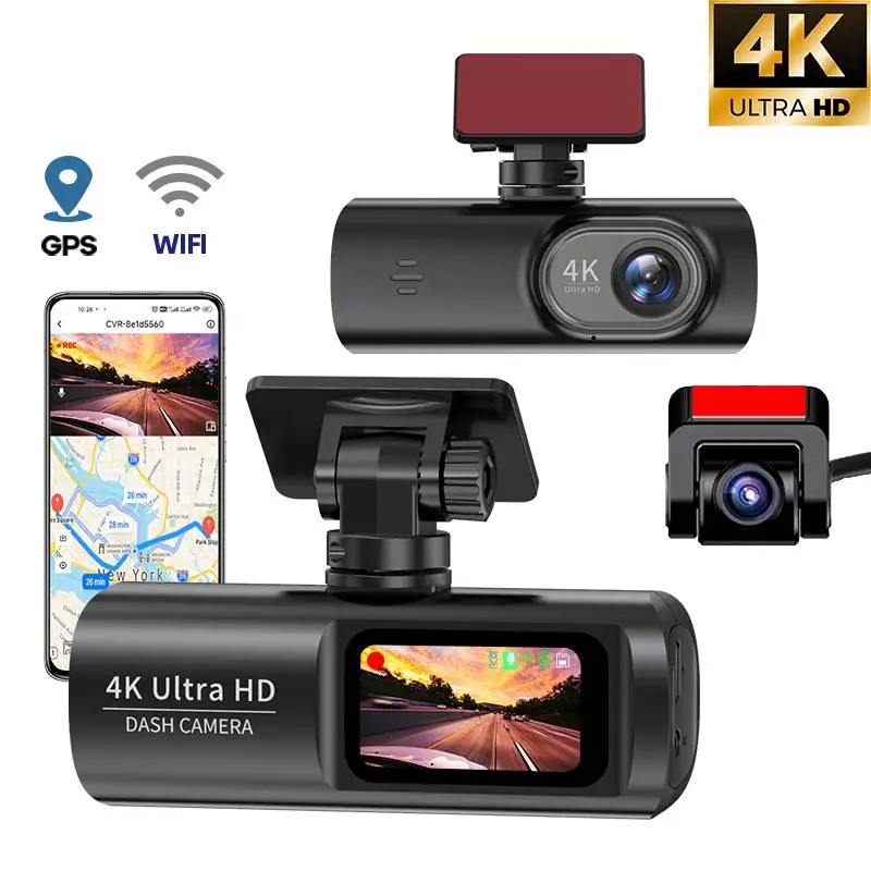 E-ACE Dashcam 4K GPS WIFI vorne und hinten 3-Kanal-Auto-DVR-Dashcam USB 2-Kamera Videorecorder Black Box Autosysteme Smart