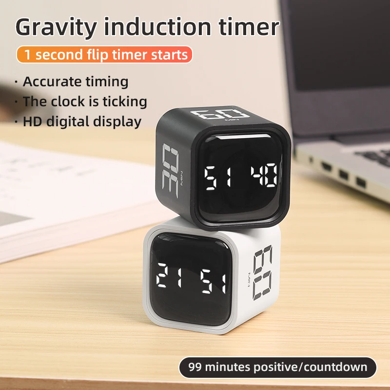 Gravity Flip Timer Stil trillingsgeluid Alarm 5-60 minuten en aangepaste countdown Perfect voor werken, leren, kookstudie