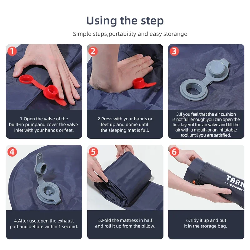 TARKA-alfombrillas inflables para acampar, colchón de aire con almohada, colchoneta para dormir turística al aire libre, colchón autoinflable para senderismo y escalada