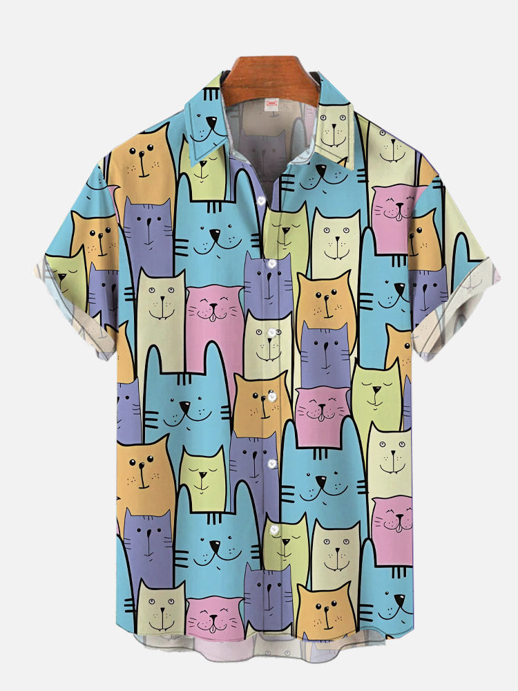 Men'S Cute Cat Printed Casual Shirt Daily Wear 3D Printing Classic Short Sleeve Fashion Hawaiian Shirts For women Hrajuku